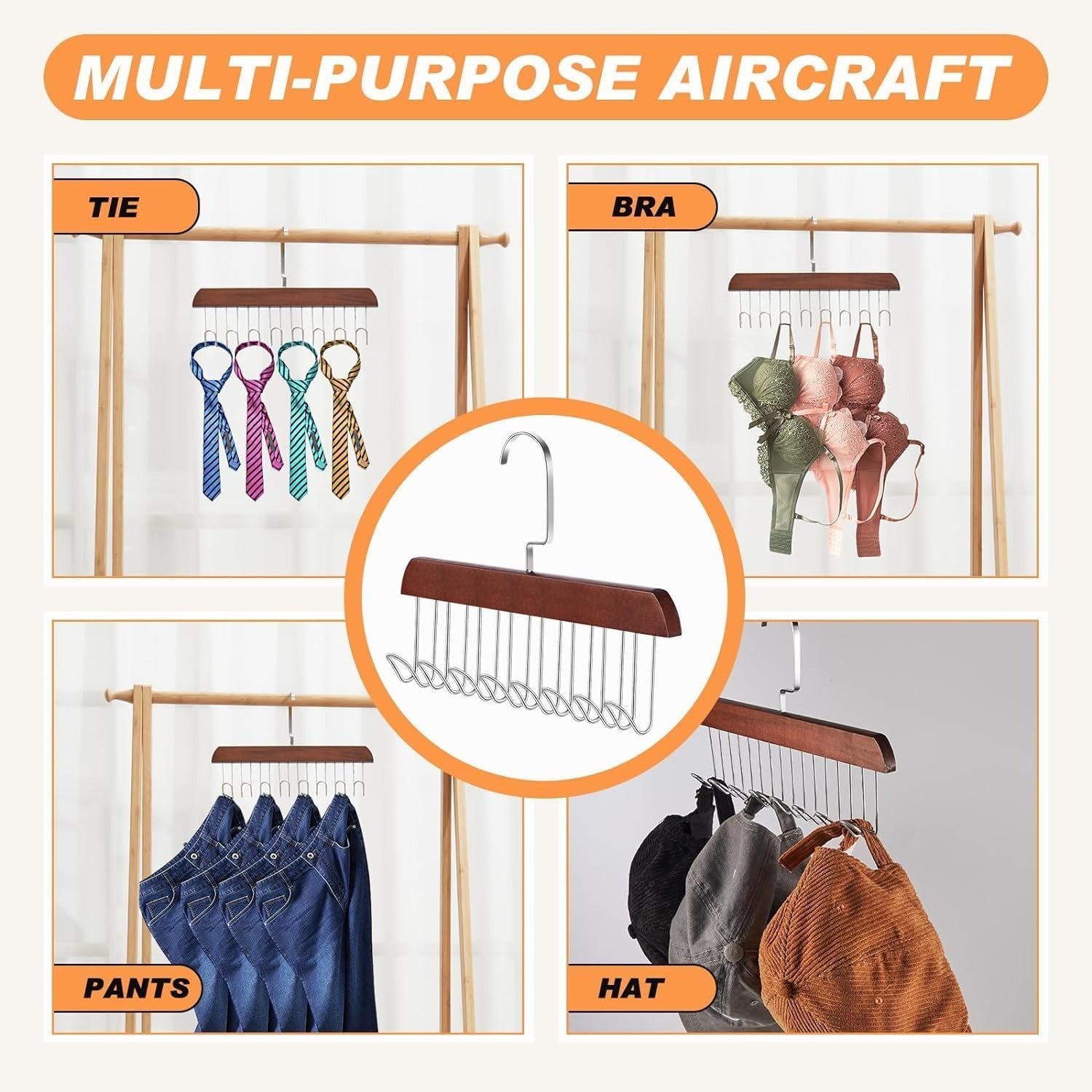 8 Hooks Wooden Hanger Organizer
