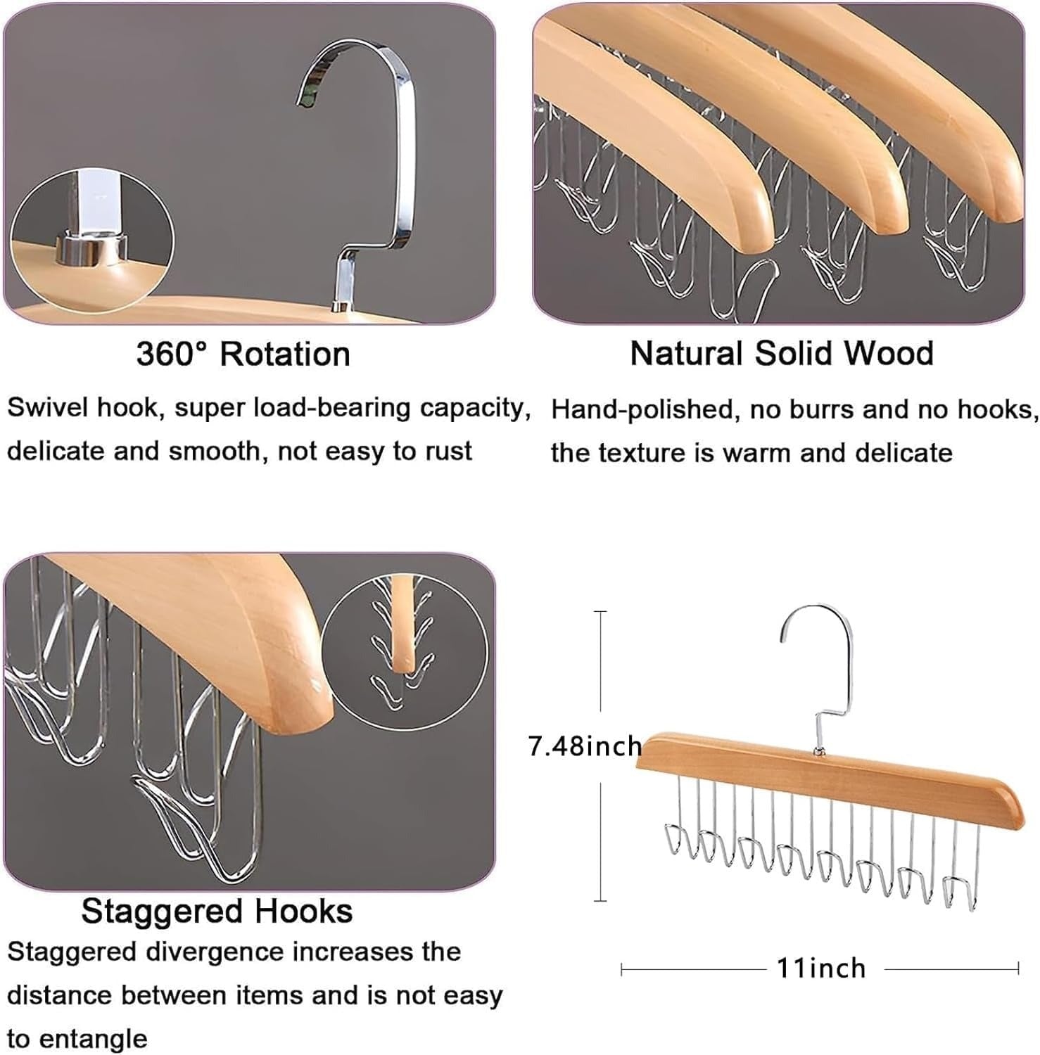 8 Hooks Wooden Hanger Organizer