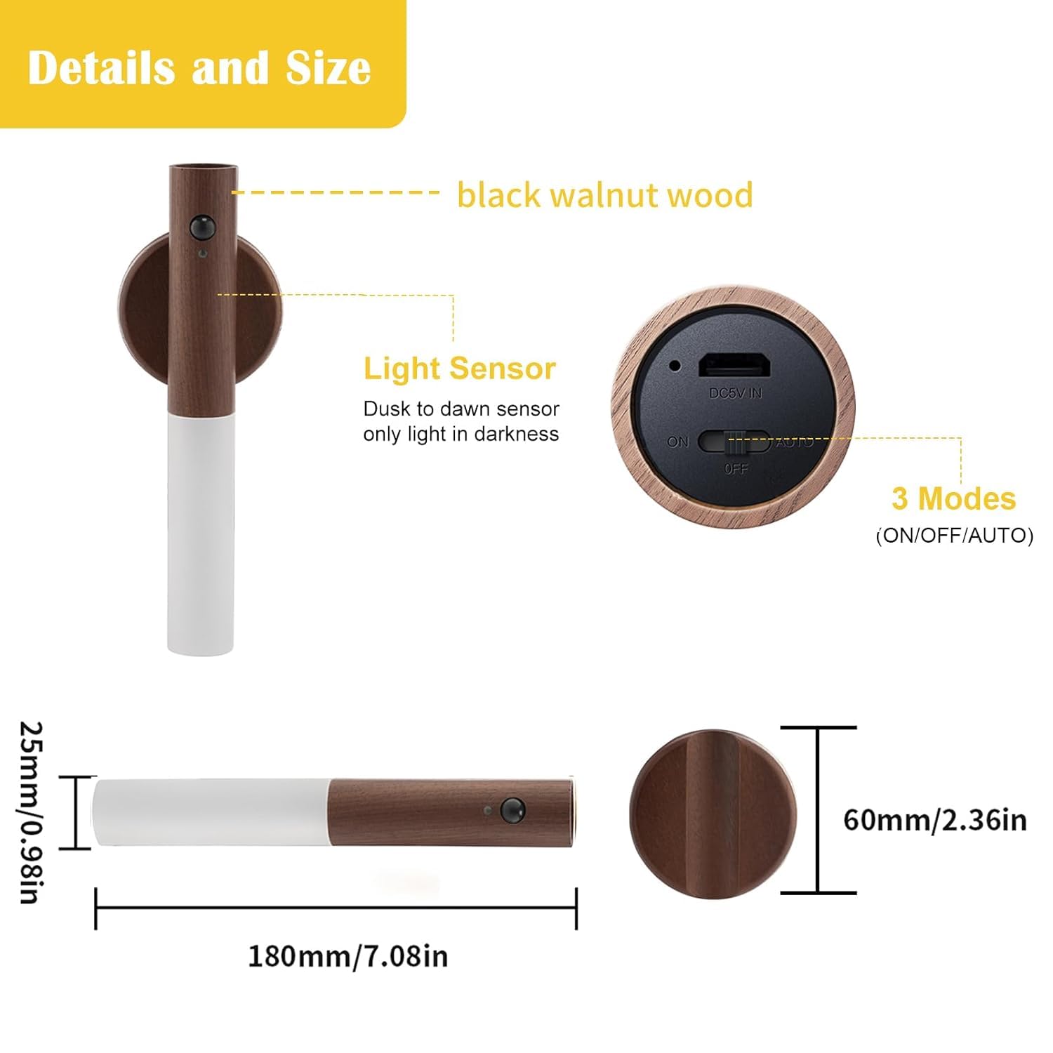 Smart Wooden Sensor Light Rechargeable
