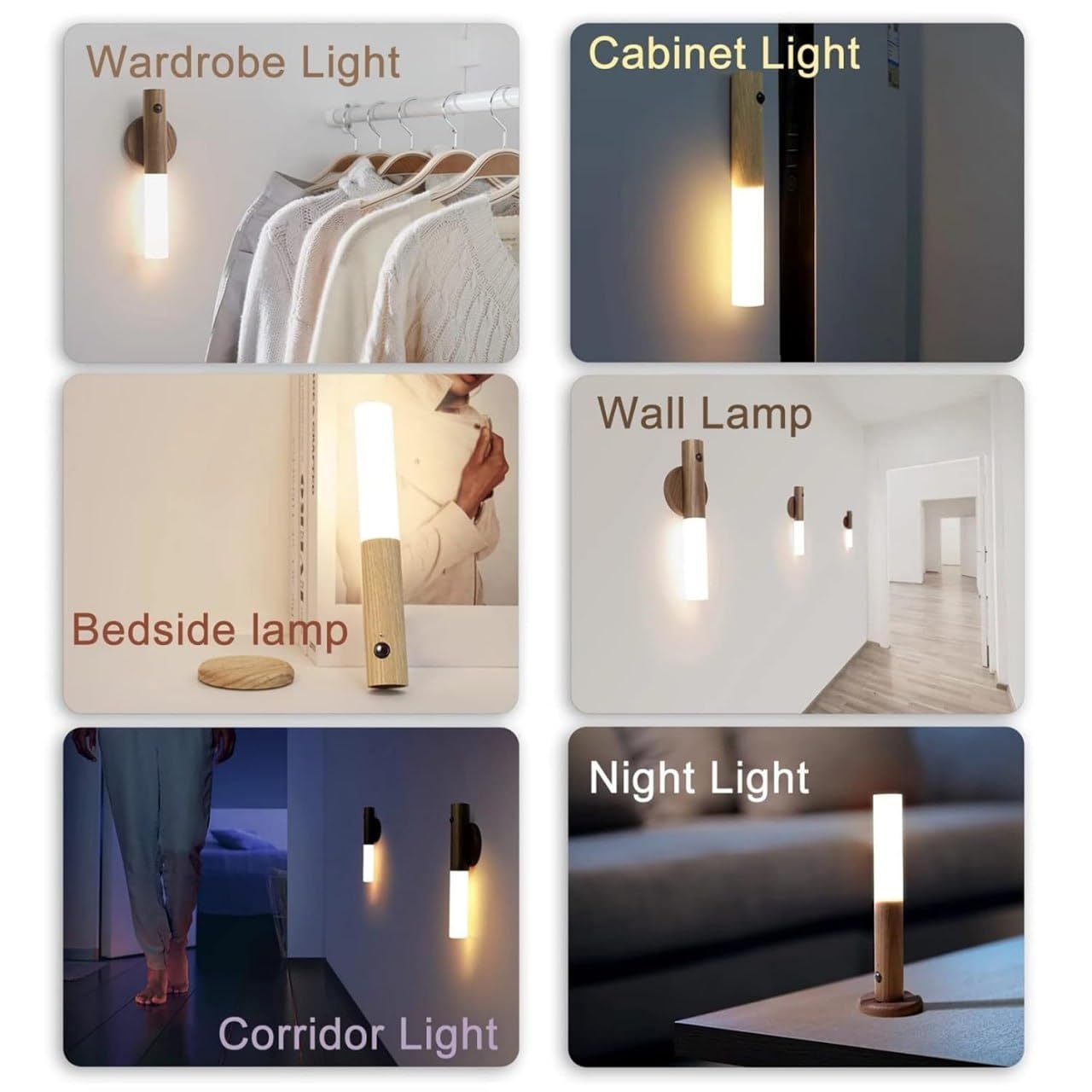 Smart Wooden Sensor Light Rechargeable