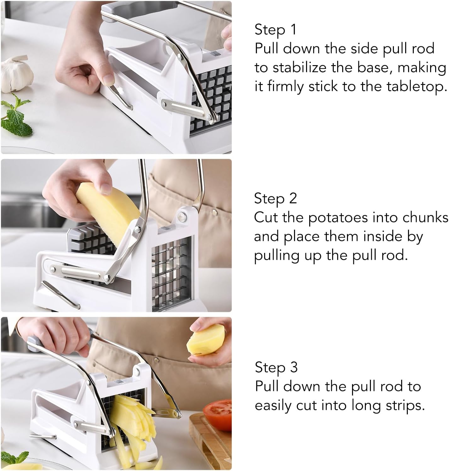 French Fries Potato Cutter Home Professional Version With Replaceable Blades for Easy Cutting And Cleaning, Vegetable Strip Chopper Cucumber Slicer Onion Shredder