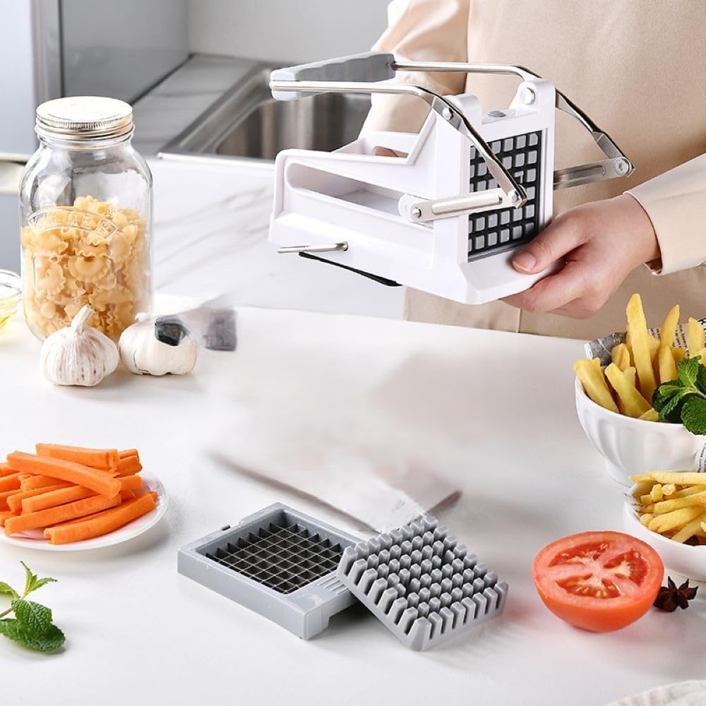 French Fries Potato Cutter Home Professional Version With Replaceable Blades for Easy Cutting And Cleaning, Vegetable Strip Chopper Cucumber Slicer Onion Shredder