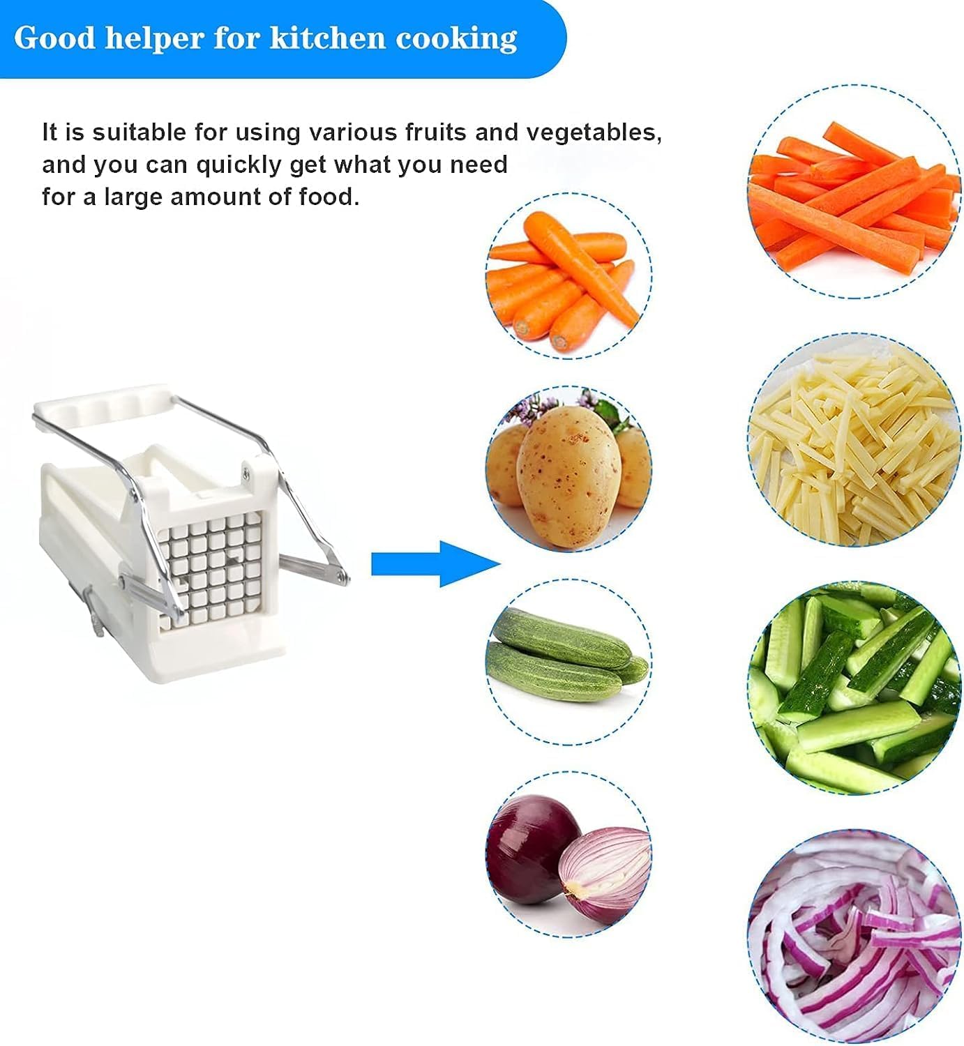 French Fries Potato Cutter Home Professional Version With Replaceable Blades for Easy Cutting And Cleaning, Vegetable Strip Chopper Cucumber Slicer Onion Shredder