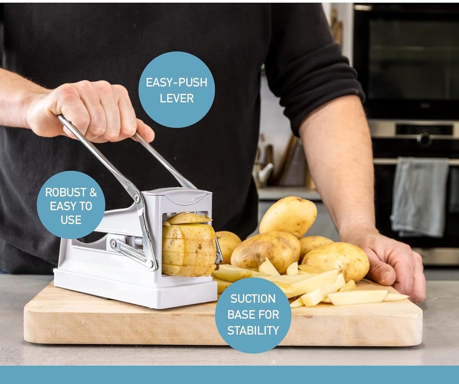 French Fries Potato Cutter Home Professional Version With Replaceable Blades for Easy Cutting And Cleaning, Vegetable Strip Chopper Cucumber Slicer Onion Shredder
